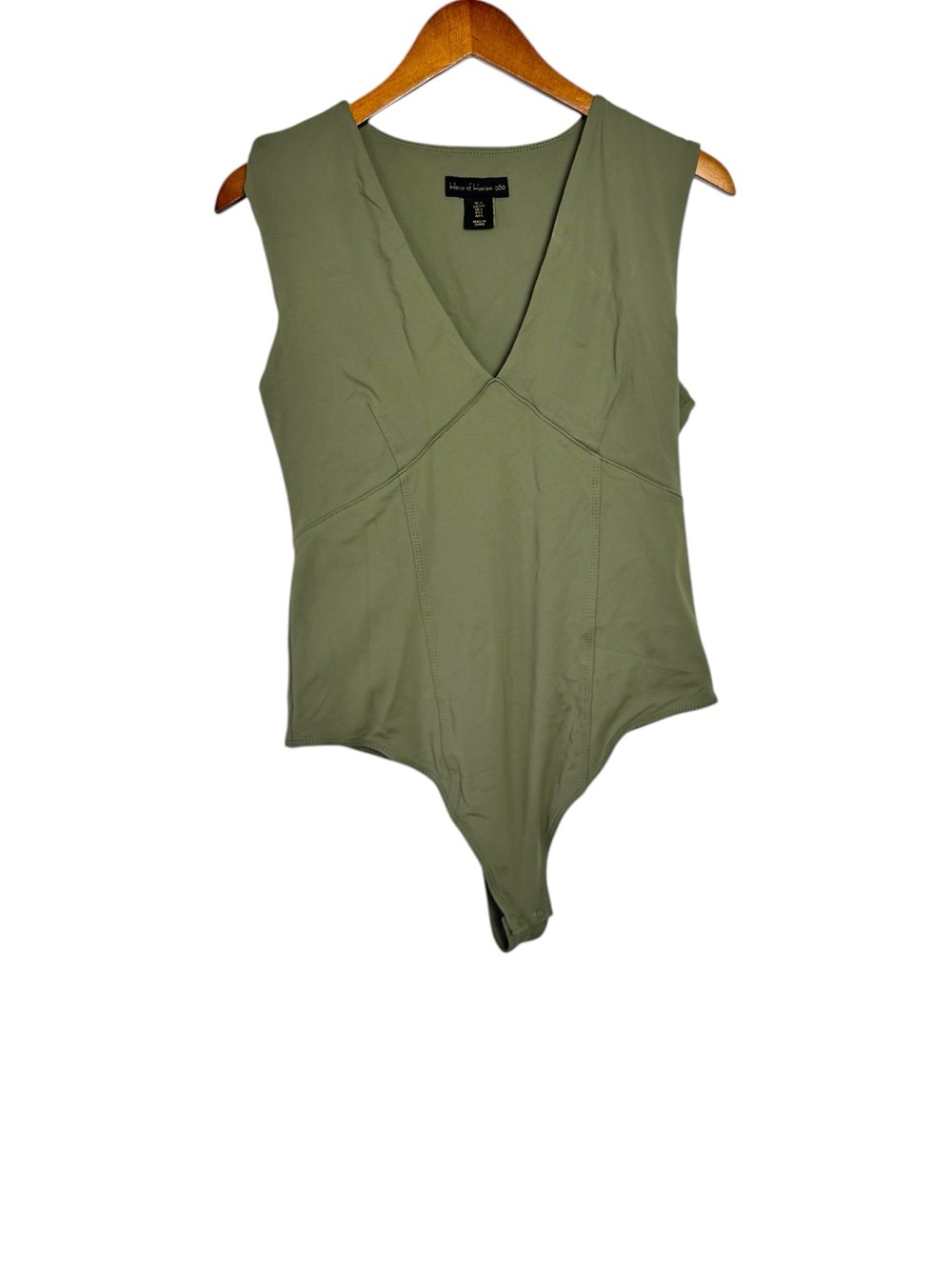 House of Harlow 1960 Sage Green Deep V-neck Sleeveless Thong Bodysuit Size Large